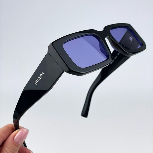 Prada PR06YS 02Z01O Sunglasses Black Blue Rectangle Unisex - Picture 6 of 14
